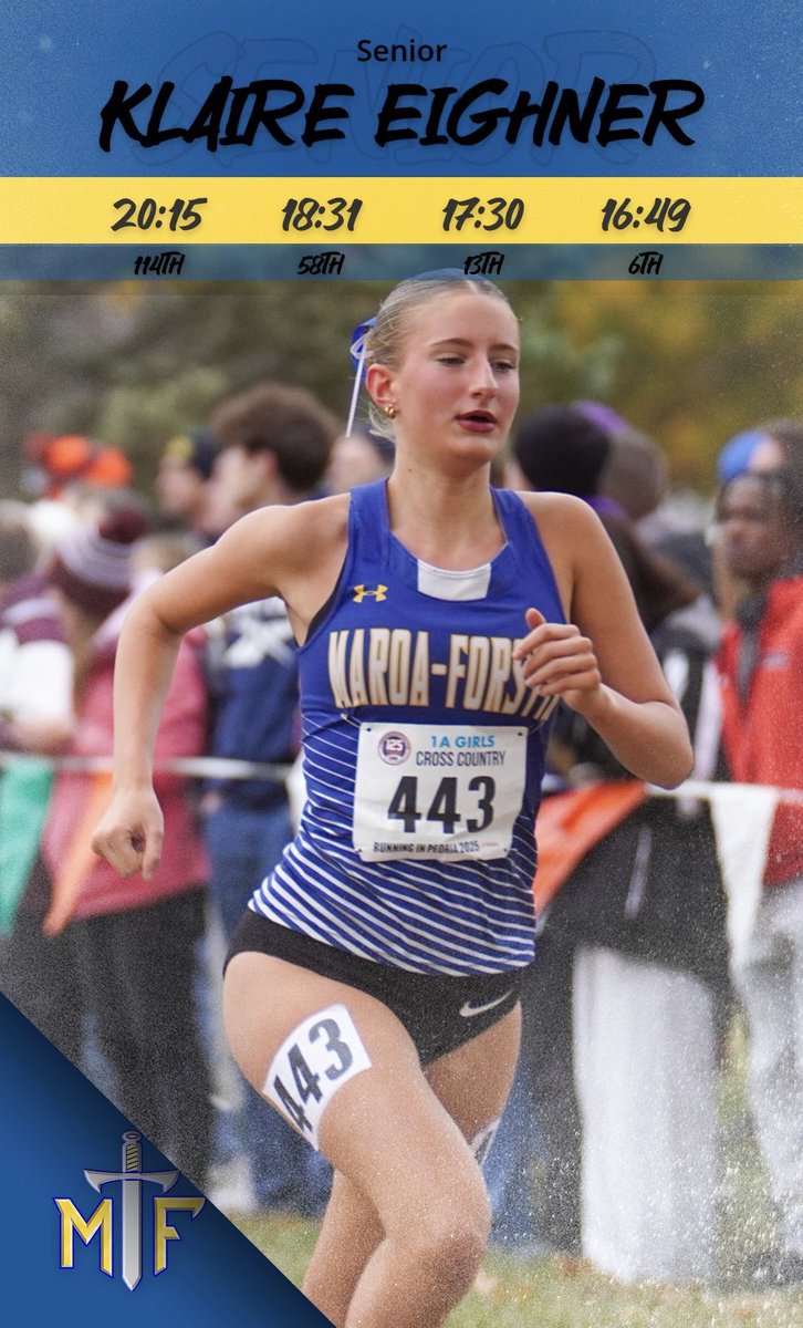 MaroaForsythXC's tweet photo. All the miles and hard work shows in the progress over time! Klaire qualified to the State Meet all 4 years in high school. Same weekend + same course each year. 

✨3 min. 26 sec. improvement 
✨108 place improvement 

📸 @carson_vittorio 

#WeAreAllTrojans https://t.co/96vdUfbx0z