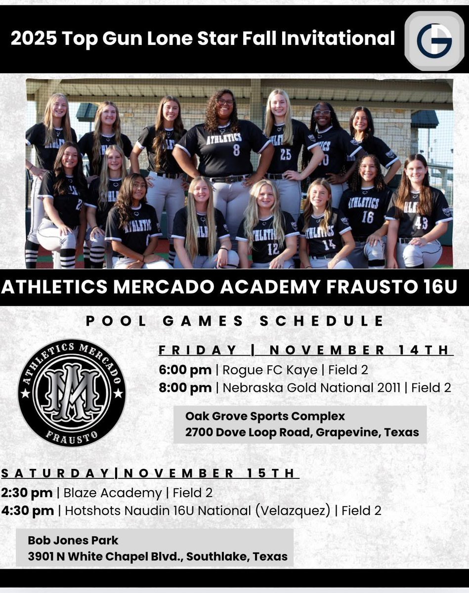 AMAFrausto's tweet image. These girls are excited to get back on the field this weekend for the 2025 Top Gun Lone Star Fall Invitational!