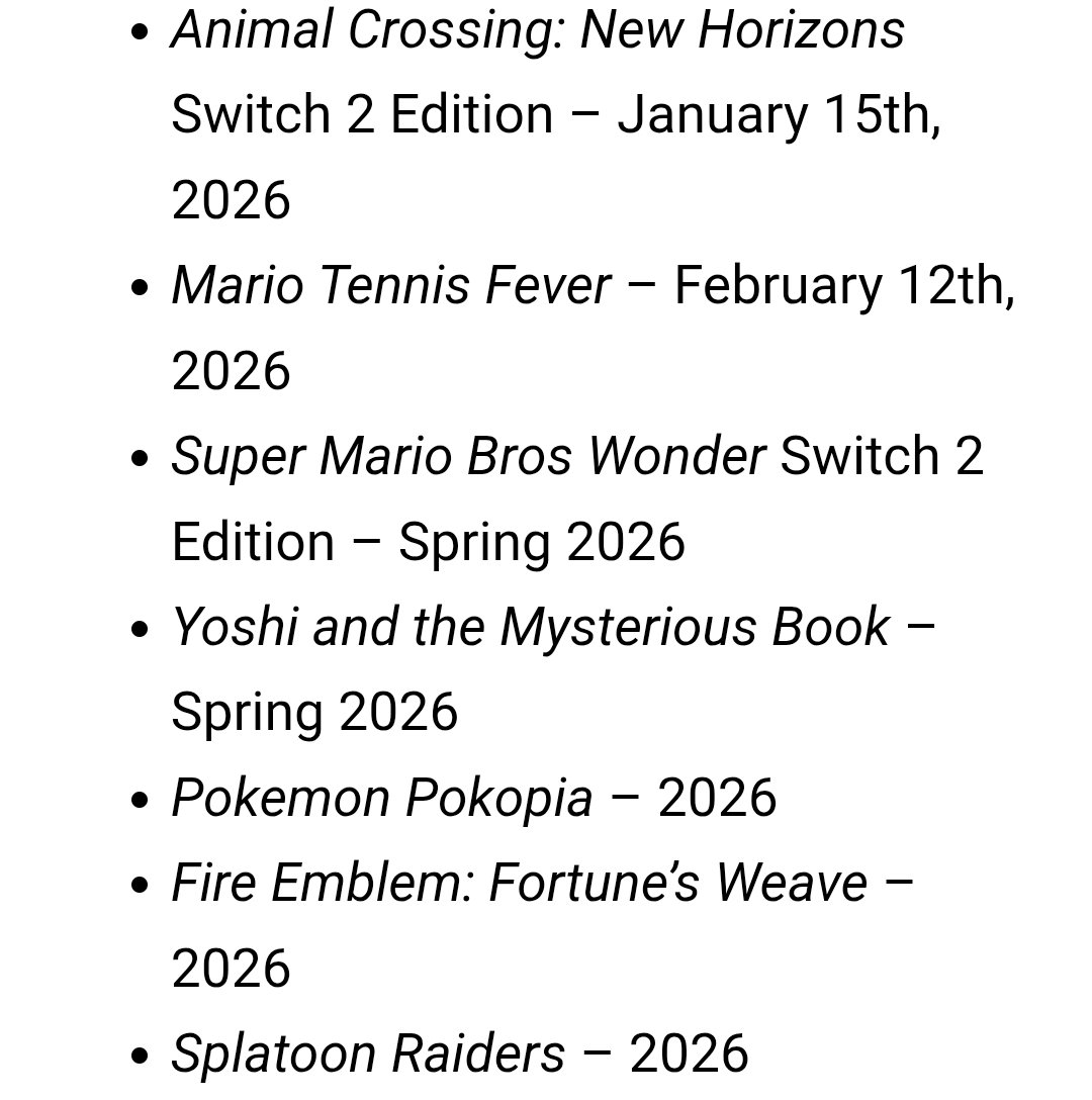 killbillie4's tweet photo. Nintendo first party games upcoming in 2026. Rehashed bullshit once again. Give us a new mario. Not a game with enhancements. Switch 2 library is already stale. #DoBetterNintendo https://t.co/uvWnWjJ7bD