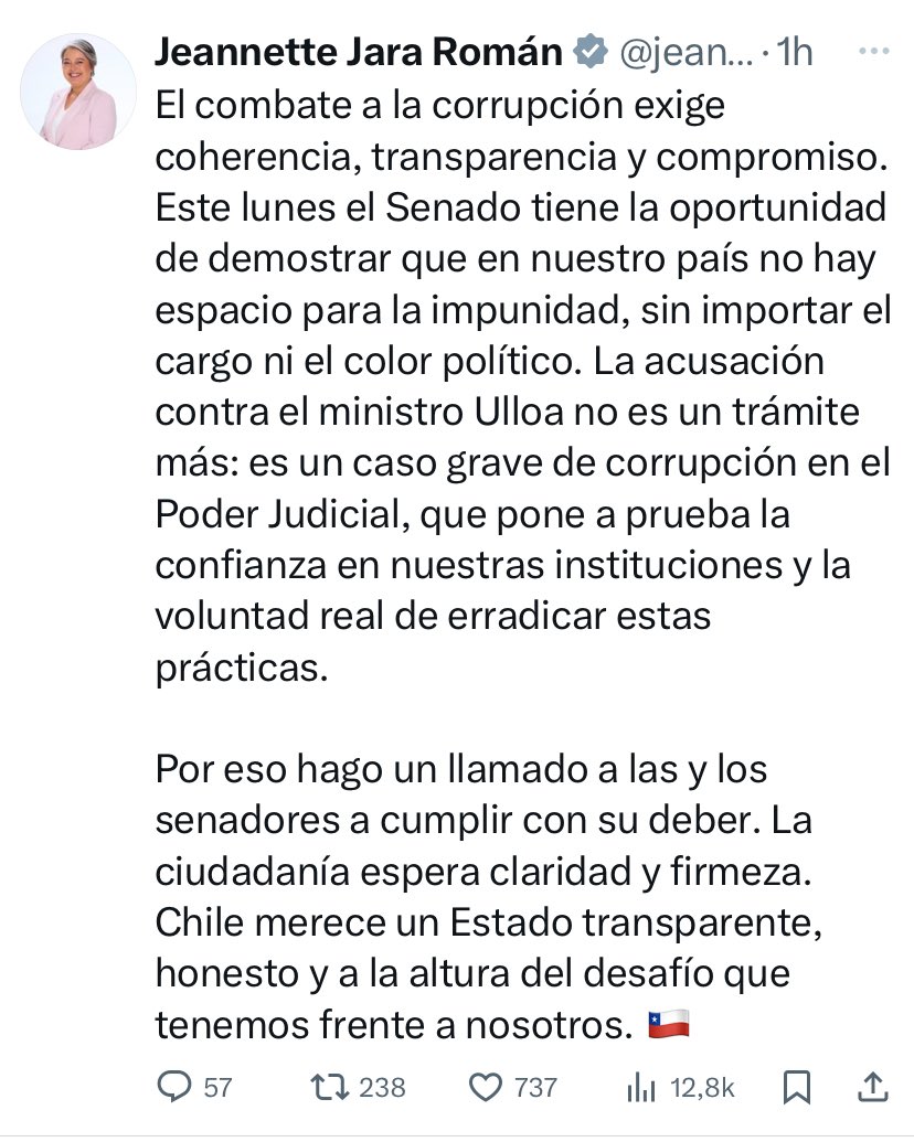 cgajardop's tweet image. Tanto Matthei como Jara llaman a los Senadores a hacer su trabajo mañana respecto a Ulloa.
Matthei: “todo Chile está mirando”
Jara “Hago un llamado a los senadores a cumplir con su deber”

Veremos si sus senadores (que son la inmensa mayoría en el Senado) les hacen caso. 👇🏽