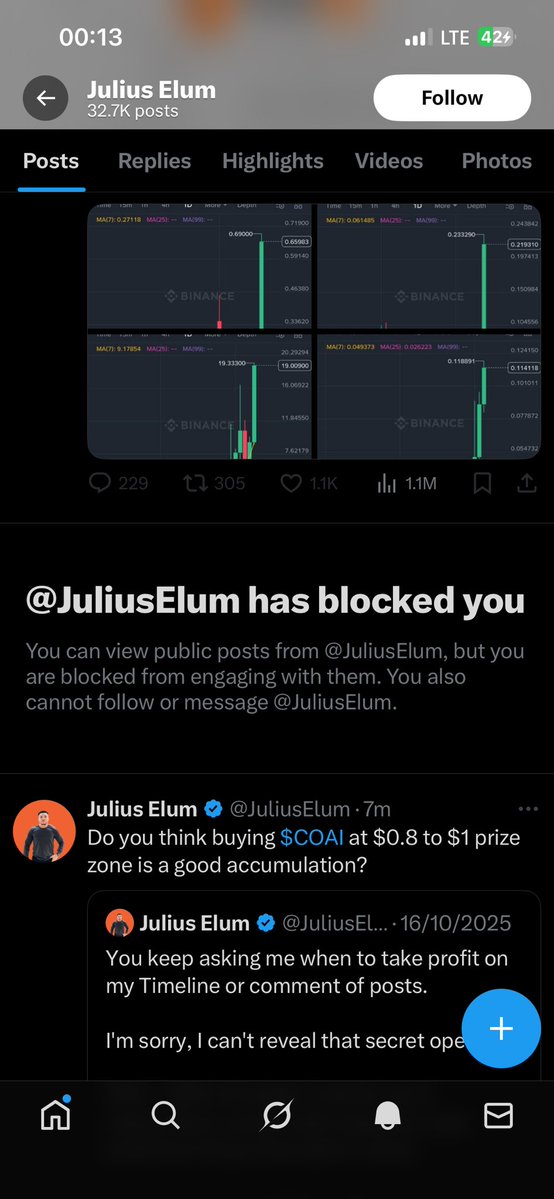 First time getting blocked 😂 

By a dude asking for $1,000 to teach people how to buy binance tokens. In Big 2025💀