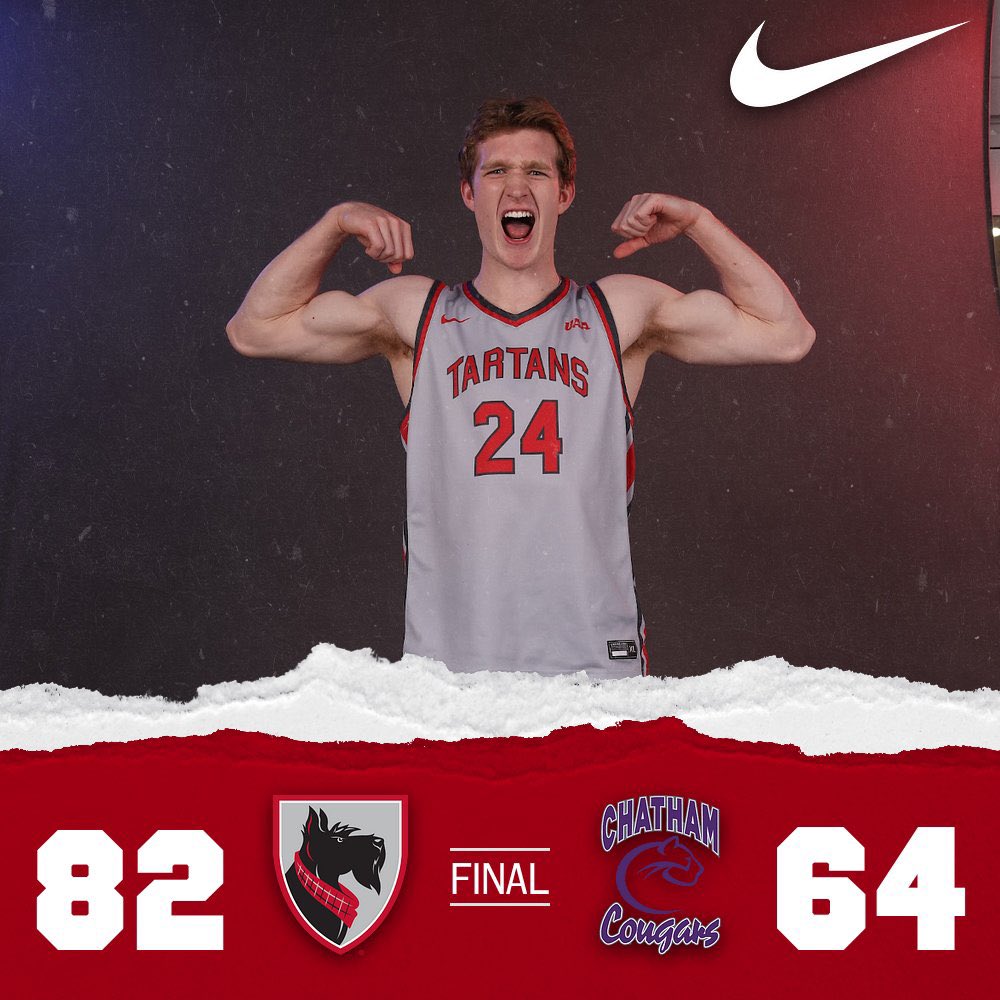 TARTAN W‼️

Tartans improve to 2-0 with an 82-64 win over Chatham. 5 guys scored in double figures, led by Evan Mirazimi and Isaac Higgs with 16 apiece. Next up, Muskingum on Tuesday night in Highmark!

#TartanProud 🏀🔴⚫️