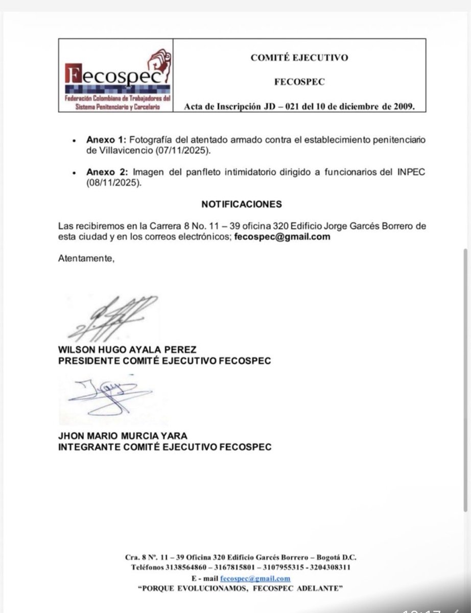 Fecospec firmes con el horario 24x48, para el ccv solicitando firmemente al <a href="/DInpec/">Director General INPEC</a> la implementación del horario de manera urgente para evitar más asesinatos, y que no sean predecibles los ingresos y salidas del ccv.