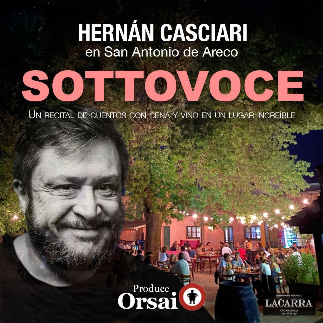 ¡Fecha especial Día de la Tradición!

🎭 Sottovoce – Hernán Casciari
📆 15 de noviembre - Sábados 19.30hs
📍 Lacarra - San Antonio de Areco
🎟️ Entradas: plateanet.com/obra/32655?obr…

Un recital íntimo de cuentos. Solo <a href="/casciari/">Hernán Casciari</a>, su voz bajita y una experiencia única para 60 personas.