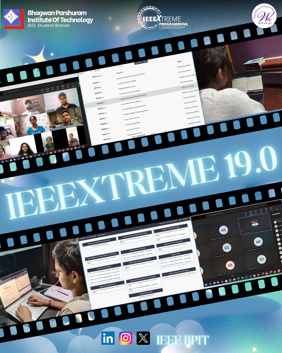 IEEEBPIT's tweet photo. IEEE BPIT participated in IEEEXtreme 19.0, the 24-hour global coding challenge! 💻⚡
Our teams showcased skill, teamwork &amp; innovation. Kudos to all mentors &amp; participants! 🙌
#IEEEXtreme19 #IEEEBPIT #CompetitiveProgramming #WIE #ComSoc https://t.co/wLK42rx7Qc