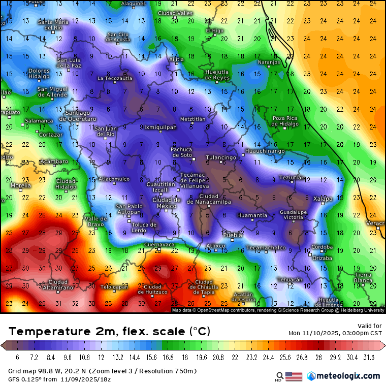 InfoMeteoro's tweet image. 🥶INTENSO FRÍO ESTE LUNES en estados del centro-oriente por #AireÁrtico del #FrenteFrío13

🟣6-14°C Qro, Hgo, EdoMex, CDMX, Pue, Tlax con nubes, nieblas, viento fuerte y lloviznas/lluvia ligera

⚠️0 a 5°C en sus montañas, así como de Gto, SLP, Mor, Ver, Oax posible #Cencellada