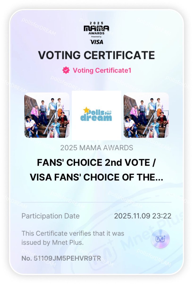 We will give another 400 votes for #NCTDREAM category
Fans Choice Male – 2025 MAMA 

📝 Rules:
1000 replies of votes proof for NCTDREAM in the MAMA Fans Choice Male category using the hashtag “i vote #NCTDREAM for #2025MAMAVOTE”

⏰ END: As soon as we reach 1000 replies + 1000 RT