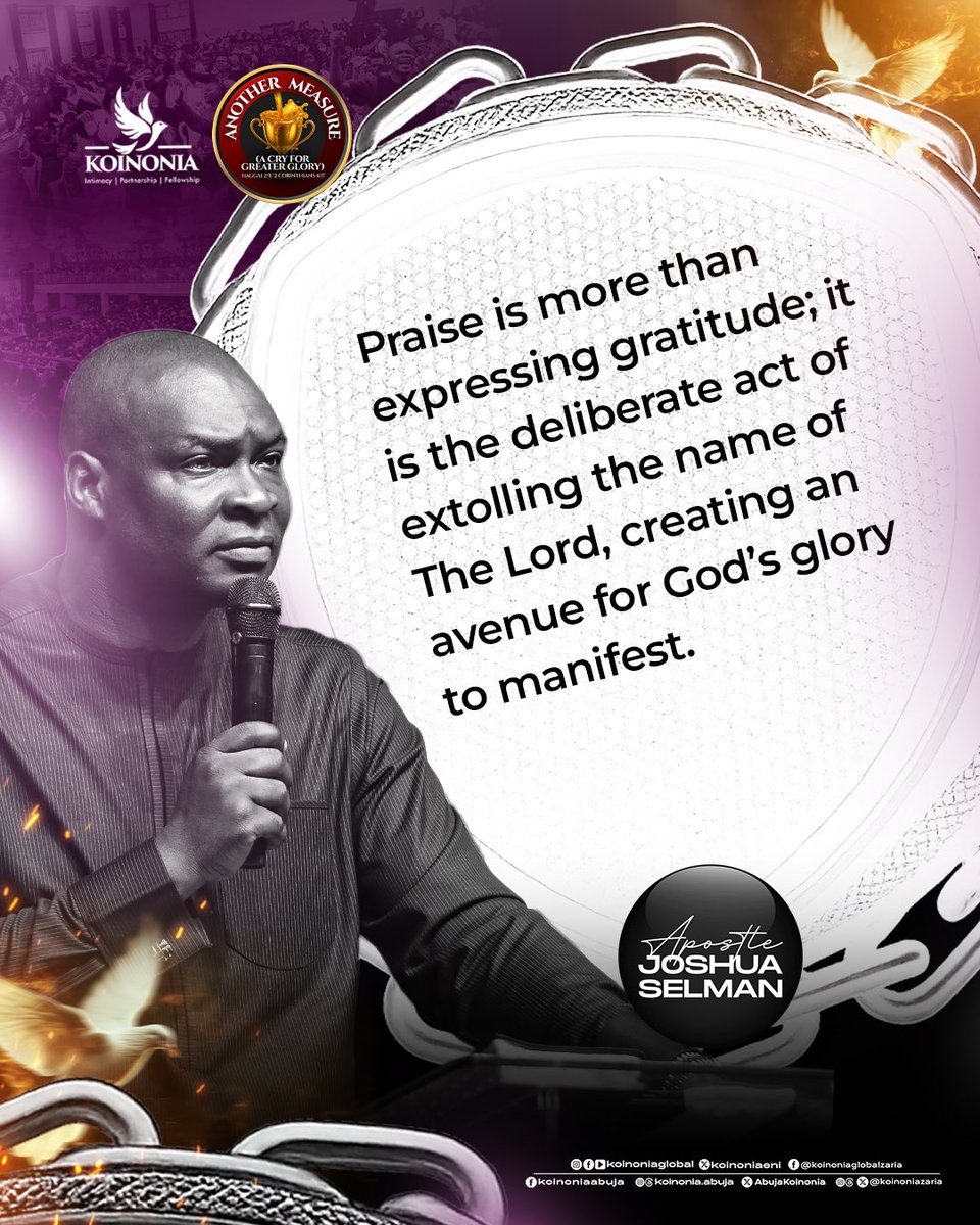 koinoniaeni's tweet photo. #ApostleJoshuaSelman
#AnotherMeasure
#ACryForGreaterGlory
#KoinoniaAbuja
#KoinoniaZaria
#KoinoniaGlobal https://t.co/bZNDA9Lgw2