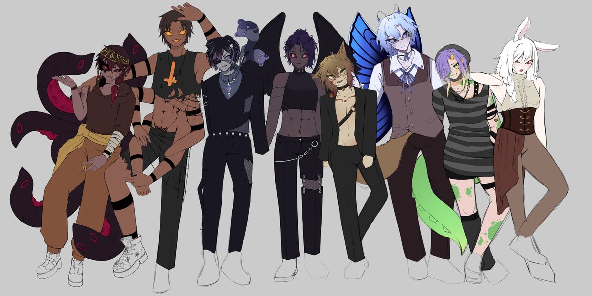 for today I have some more OCs for you! Half of them belong to my beloved friend <a href="/Yoshiko_VT/">Yoshiko I PNGTuba Inu 📔🐾 I Author✒️ I @Vibrant</a> 

▶️Koda, Chace, Esprit, Art, Vermillion, Kira, Arvio, Jake◀️
▶️🦑🕷️🐻🦢🦊🦋🦎🐰◀️

#Vtuber #VGen #vgenartist #ocart #oc