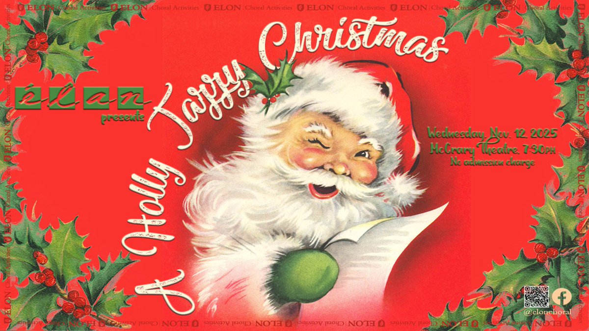 🔥A Holly Jazzy Christmas

📍McCrary Theatre, Center for the Arts
📅November 12
⏰7:30 PM

Elon’s vocal jazz ensemble, élan, presents an evening of holiday favorites, including classics and more contemporary songs with rhythm section and student soloists.

💸 NO ADMISSION CHARGE!