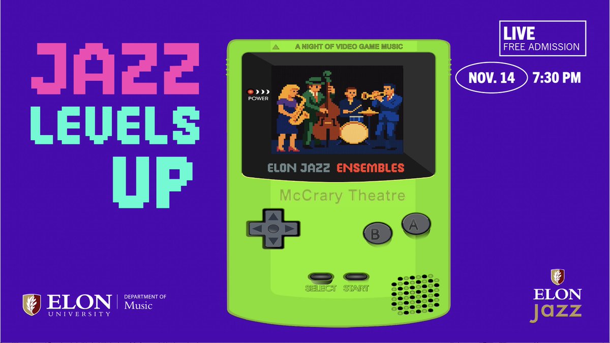 🔥 Jazz Levels Up: A Night of Video Game Music

📍McCrary Theatre, Center for the Arts
📅November 14
⏰7:30 pm

💸NO ADMISSION CHARGE

We hope to see you there!