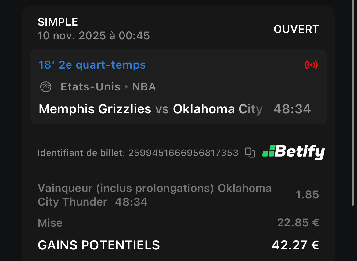 FastBreakTips's tweet image. #LivebetNBA 

OKC OT 
@ 1,85 💰 1% 

❤️ si tu suis 
#TeamParieur #FastBreakTips