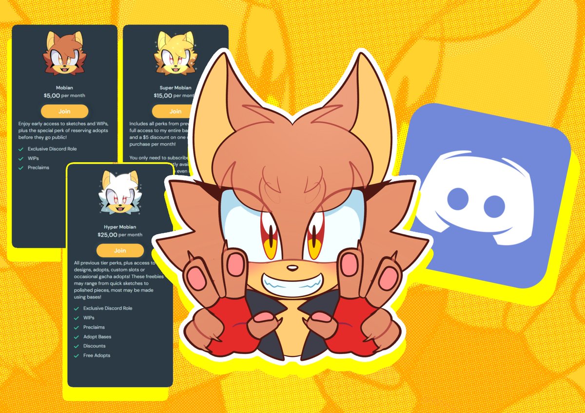 Ko-fi memberships and the new Discord server are now open!! 🌟

Get perks like early WIPs, adopt bases, discounts and free adopts and join the community to chat and share art!

☕️ Become a member on Ko-fi: ko-fi.com/aruartpaca/tie…
🦊 Join my Discord server: discord.gg/m8NVYB3dmp
