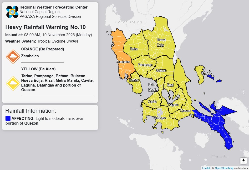 .<a href="/dost_pagasa/">PAGASA-DOST</a>, naglabas ng panibagong Heavy Rainfall Warning; Ilang lugar sa Central Luzon, CALABARZON, kasama ang Metro Manila, apektado

<a href="/DZAR1026/">DZAR 1026 SMNI Radio Manila</a> <a href="/smninews/">SMNI News</a> 

#UwanPH