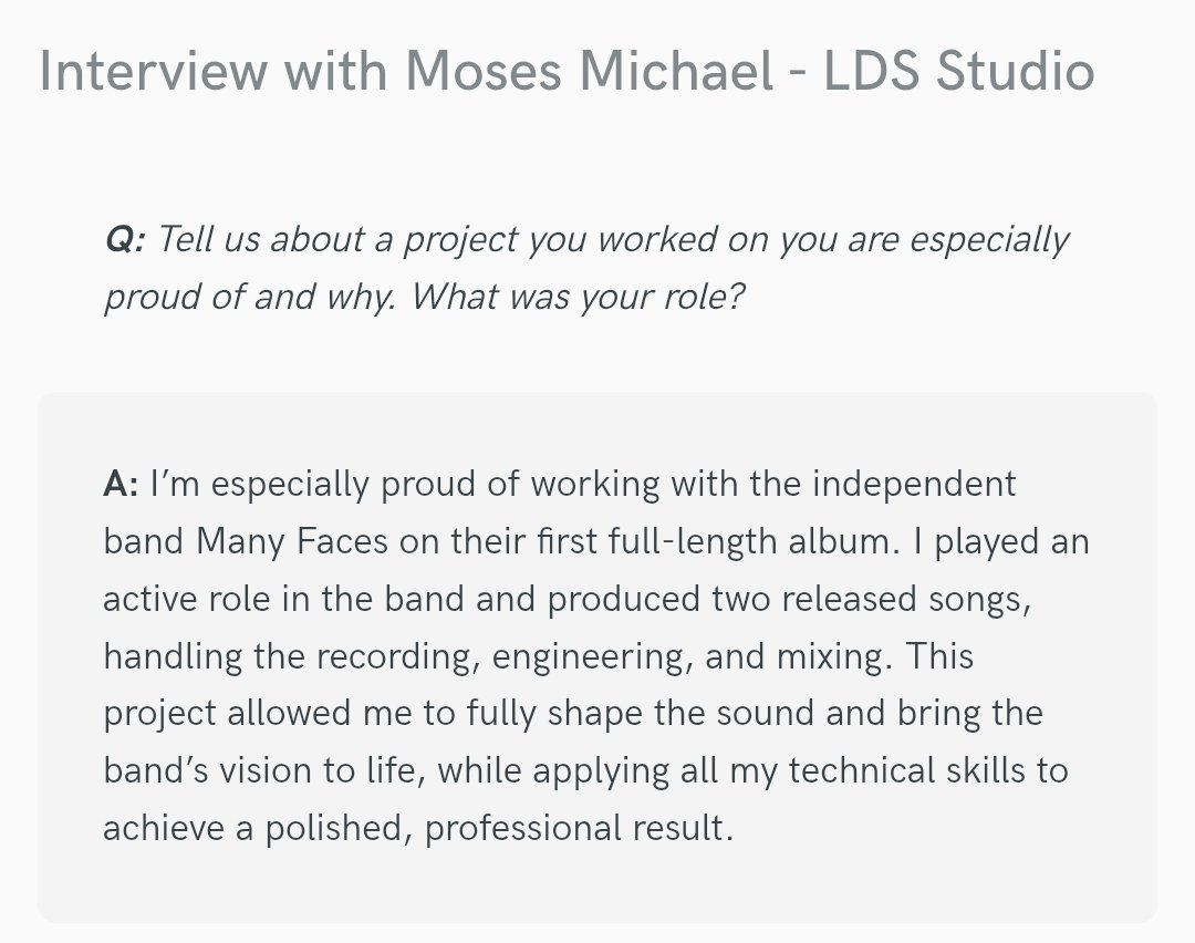 moses_michael_m's tweet image. The first question in my interview with Soundbetter.

Check me out on Soundbetter :)

@manyfacesband 🖤

#soundbetter #freelance #MixingAndMastering #MusicProduction