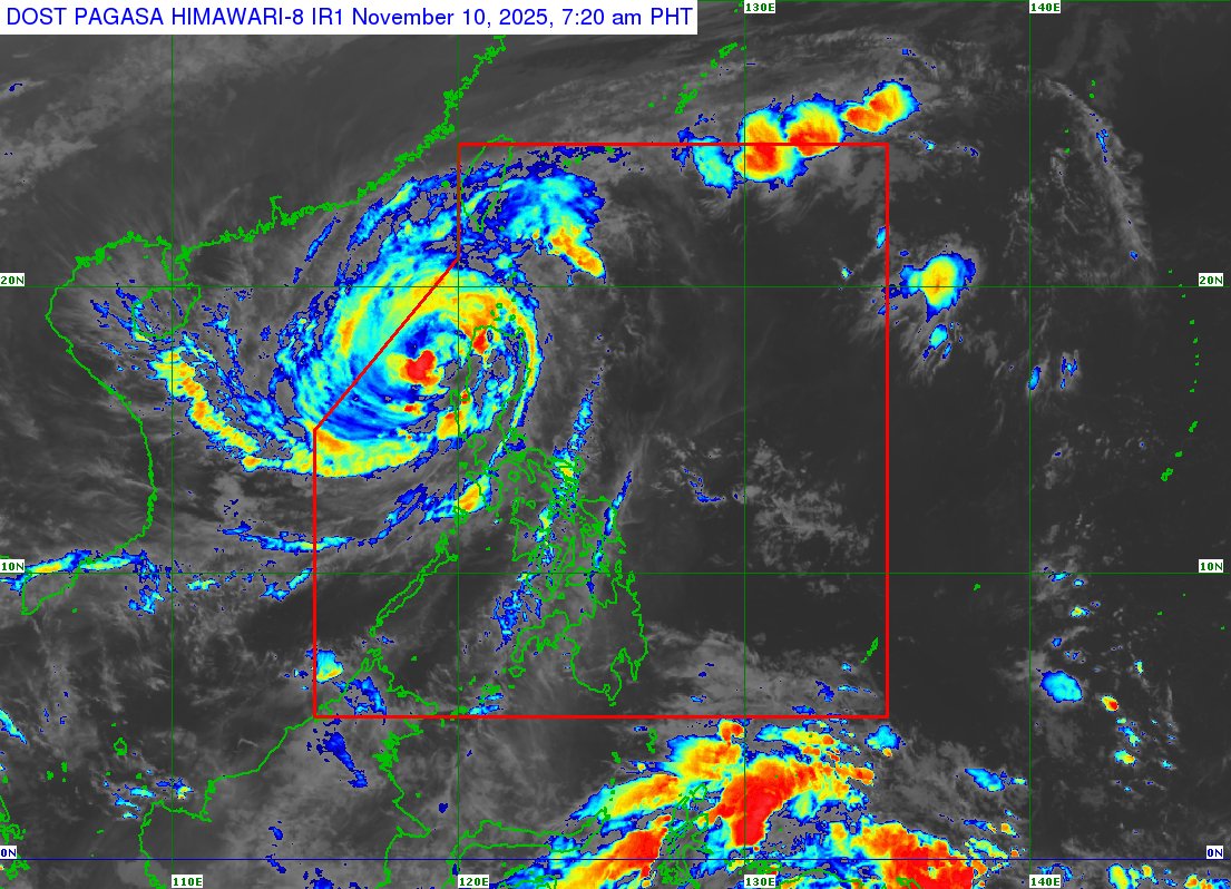 dost_pagasa's tweet photo. TROPICAL CYCLONE BULLETIN NR. 17
Typhoon #UwanPH (FUNG-WONG)
Issued at 8:00 AM, 10 November 2025
Valid for broadcast until the next bulletin at 11:00 AM today.

“UWAN” MAINTAINS ITS STRENGTH AS IT CONTINUES TO MOVE WEST NORTHWESTWARD OVER THE WEST PHILIPPINE SEA

DOST-PAGASA
Link: https://t.co/d4BjlCwbZs