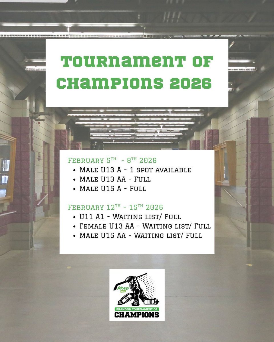 SAVE THE DATES!!! Here is a look towards TOC in February of 2026! Full Schedule will be released in December! #markthosecalenders

More information visit:
tournamentofchampionsbrandon.ca/page.php?page_…