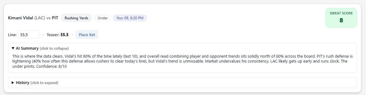 SweatAnalytics's tweet image. Pittsburgh Steelers @ Los Angelese Chargers

PIT +2.5 SPREAD
Justin Herbert OVER 253.5 Passing Yds
Aaron Rodgers UNDER 214.5 Passing Yds
Kimani Vidal UNDER 55.5 Rushing Yds
Jonnu Smith UNDER 3.5 Receptions
DK Metcalf ANYTIME TD
Ladd McConkey ANYTIME TD
Kimani Vidal ANYTIME TD