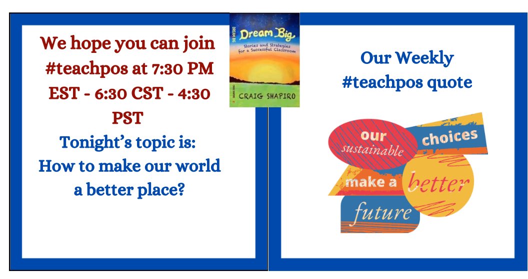 Shapiro_WTHS's tweet photo. #teachpos in 30 minutes! How to she our world a better place!!! @Toups_J @BethHouf @MrCarracappa @redefineED @timlriley @SteinbrinkLaura @Rdene915 @Principal_H @bbray27 @DrCSJones @ChristineBemis2 @Hahne_Elyse @SarahThomasPhD @mcdonald_kecia @Mathemagician4U @PegGrafwallner https://t.co/baQ3WvJTto