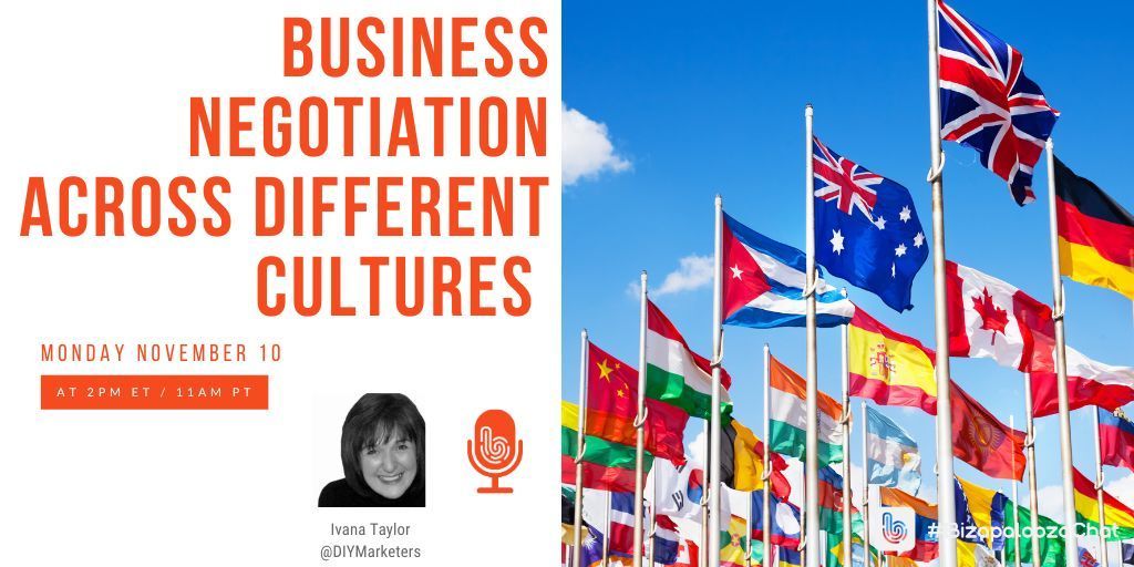 DIYMarketers's tweet image. Don&apos;t miss #BizapaloozaChat this Monday! 

We&apos;ll chat about Business Negotiation Across Different Cultures!

Join us on 11/10 at 2pmET/11amPT. 

#smallbusiness #businesstips #communication #partnership #businessdevelopment