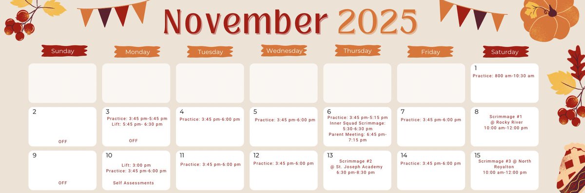 This weeks schedule: