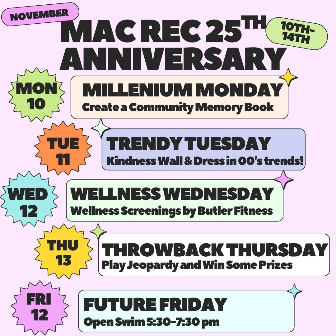 cityofmacedonia's tweet photo. Join us for a week-long celebration of the Mac Rec's 25th Anniversary from Nov. 10–14! Each day brings something fun and unique. On Monday, help @macrecohio build a collective scrapbook and stroll down Memory Lane with a look back at 25 years. #MacRec25 #MacedoniaRecCenter https://t.co/H9KrFCSGkq