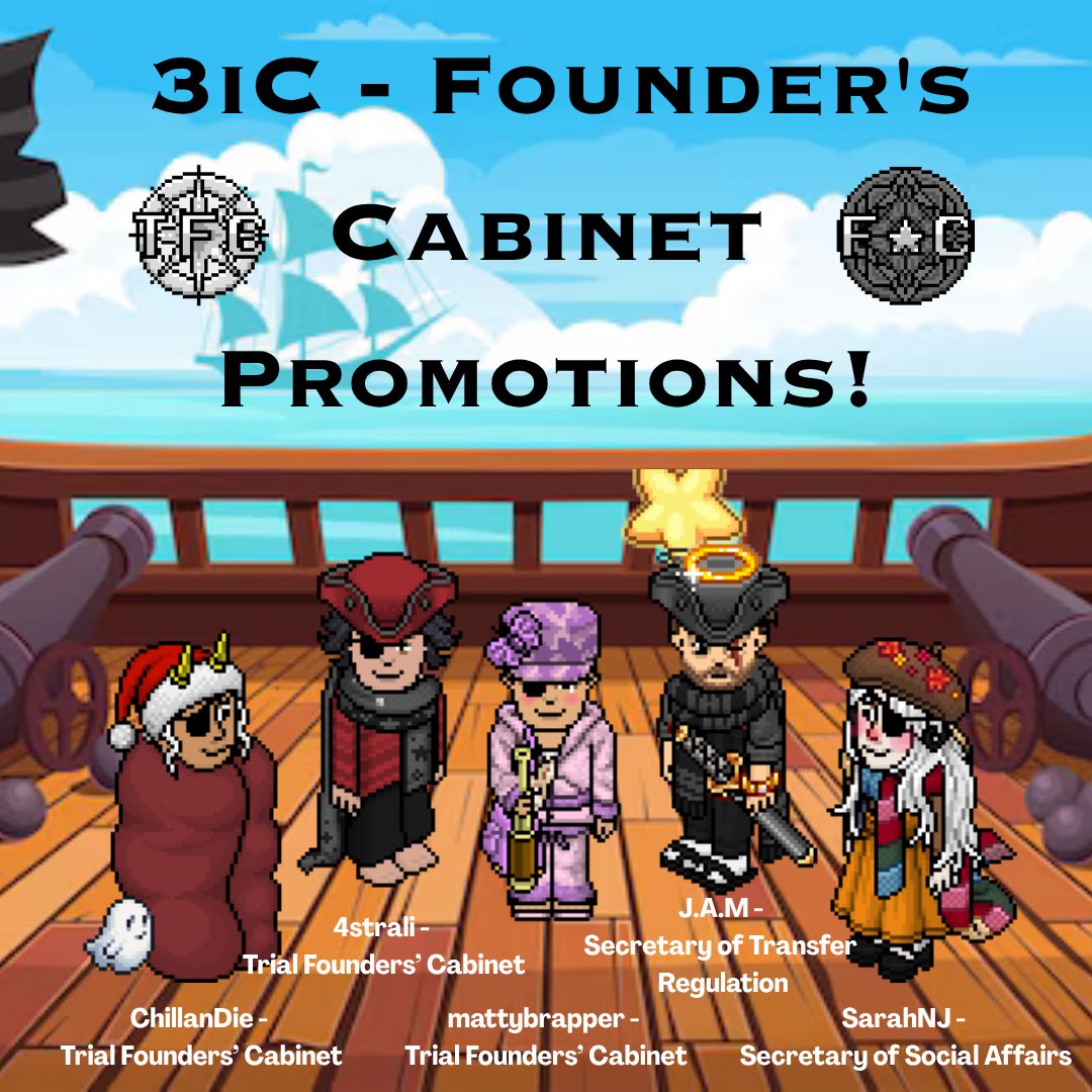 Land Ho! After weeks of hard work, these members have landed their new promotions as 3iCs. Well done mateys 🤍  | created by Abbeyl #Habbo #HIA #HIAPromotions