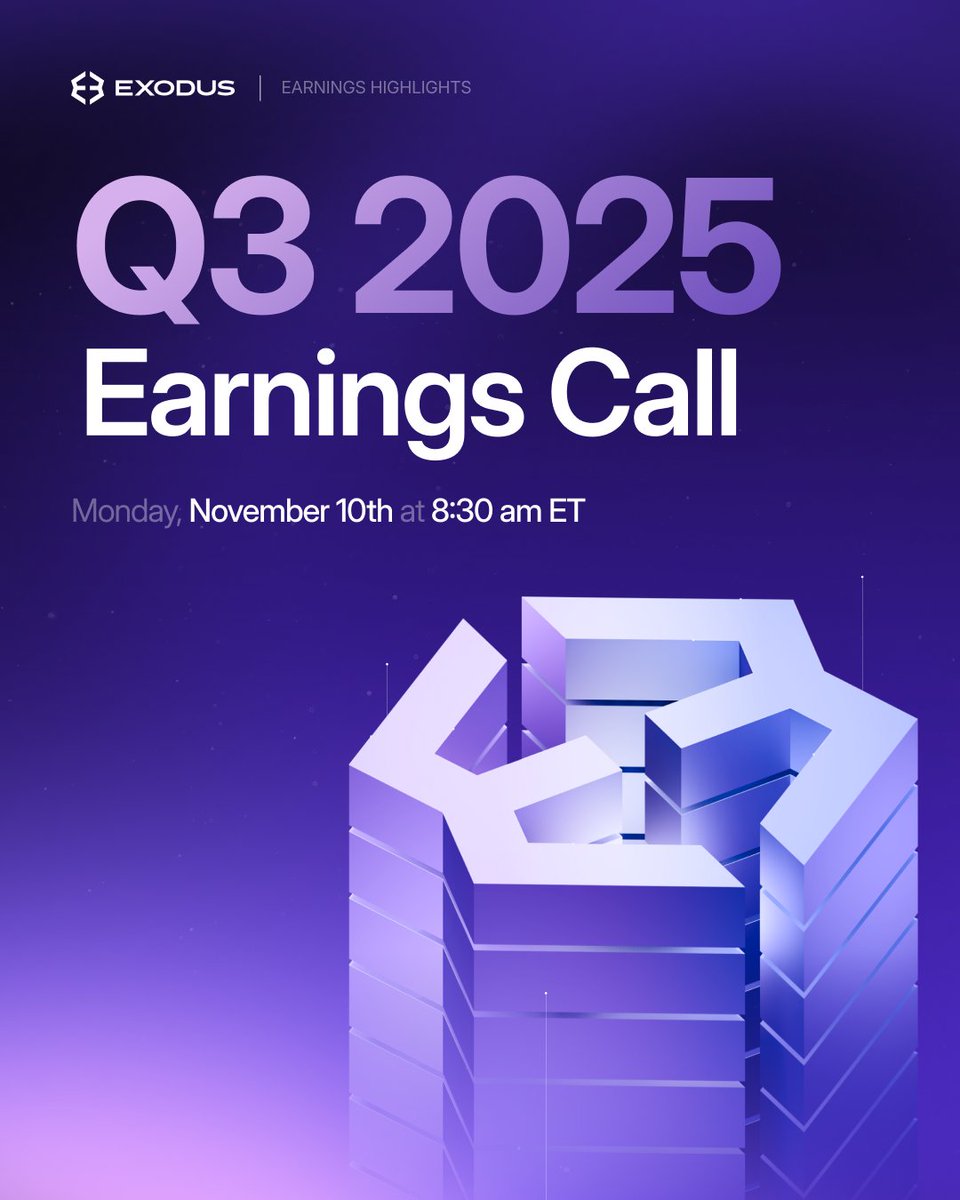 The Exodus Q3 2025 Earnings Call is happening tomorrow, November 10, at 8:30 am ET. Tune in to hear updates from CEO <a href="/jprichardson/">JP Richardson</a> and CFO James Gernetzke.