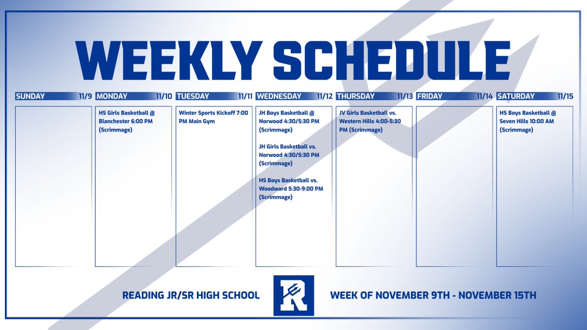 💙Winter sports are here! Join us Tues @ 7 PM in the Main Gym for the Blue Devils Winter Sports Kickoff — meet the teams &amp; get fired up for the season! Full weekly schedule 👉 readingbluedevilathletics.com/news/nov-9th-1…