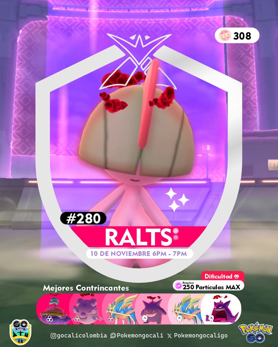 PokemonGoCaliGo's tweet image. 💥 #Ralts debuta en los Combates Dinamax en Pokémon Go! 💥

📅 10 de Noviembre de 6-7 pm en todos los nodos energéticos!

✨ Arma tu Equipo!

#GoCaliColombia #pokemoncolombia #Infografiapokemon #citysafaricolombia