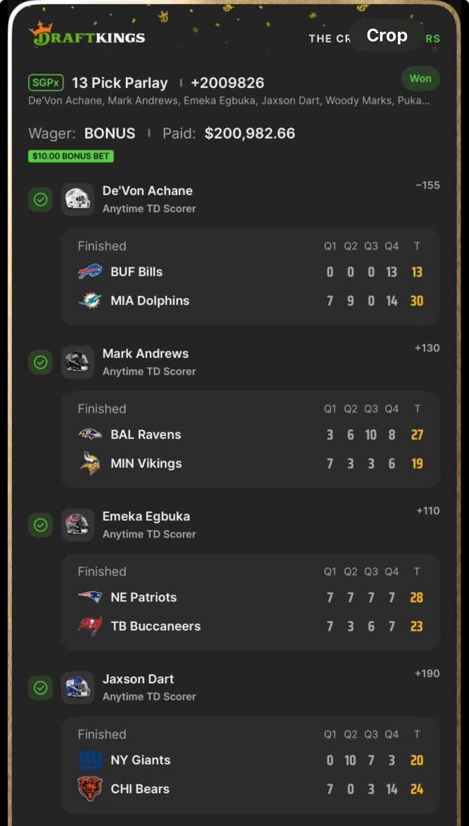 br_betting's tweet photo. $10 INTO $200K OH MY GOD

THIS IS UNBELIEVABLE 😱😱🤯🤯

(Via @DKSportsbook) https://t.co/yZwLFttLi4