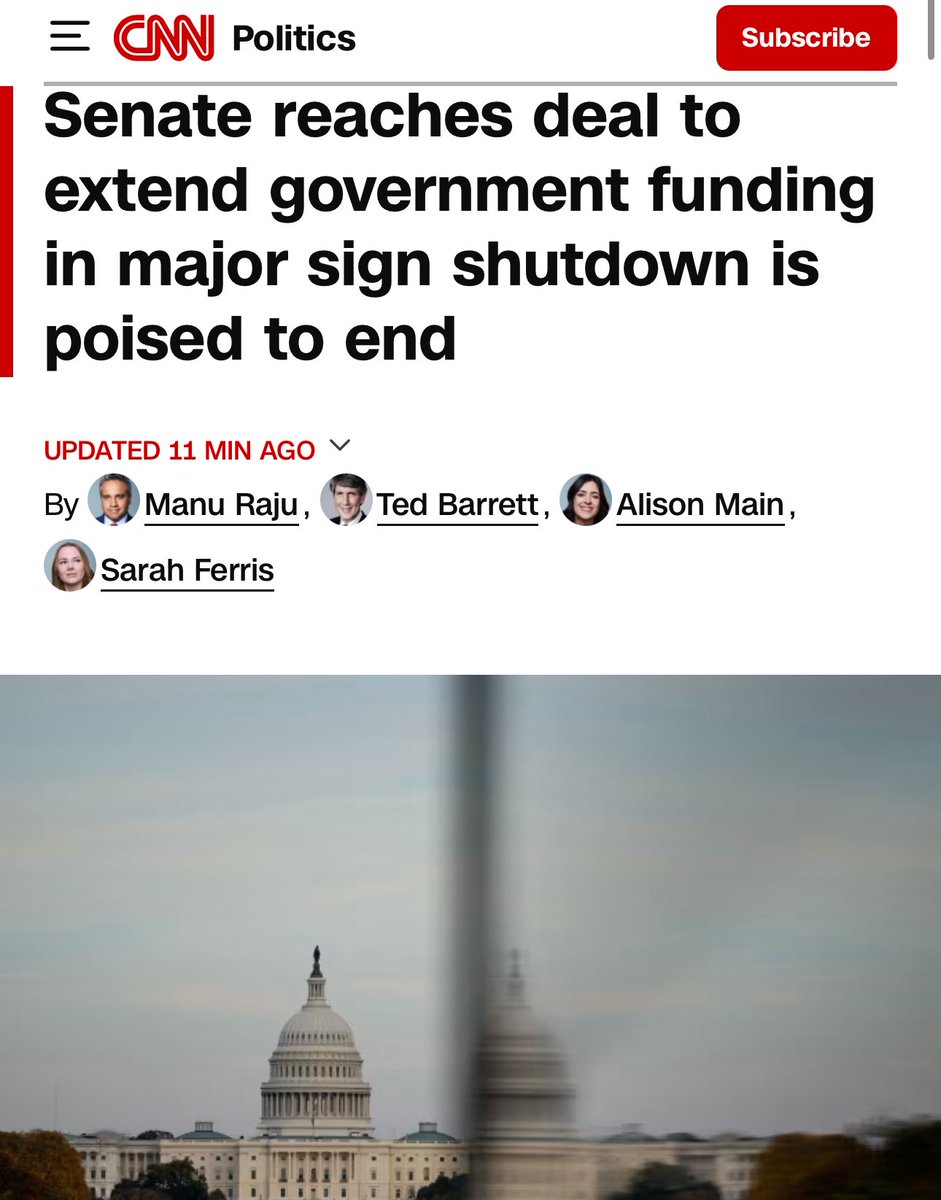 TheTNHoller's tweet image. CNN: “8 Senate Dem centrists reach a deal with GOP leaders and White House to reopen the government in exchange for a future vote on extending ACA subsidies… NO GUARANTEE to extend subsidies, but Dems involved believe GOP leaders will negotiate…” cnn.com/2025/11/09/pol…