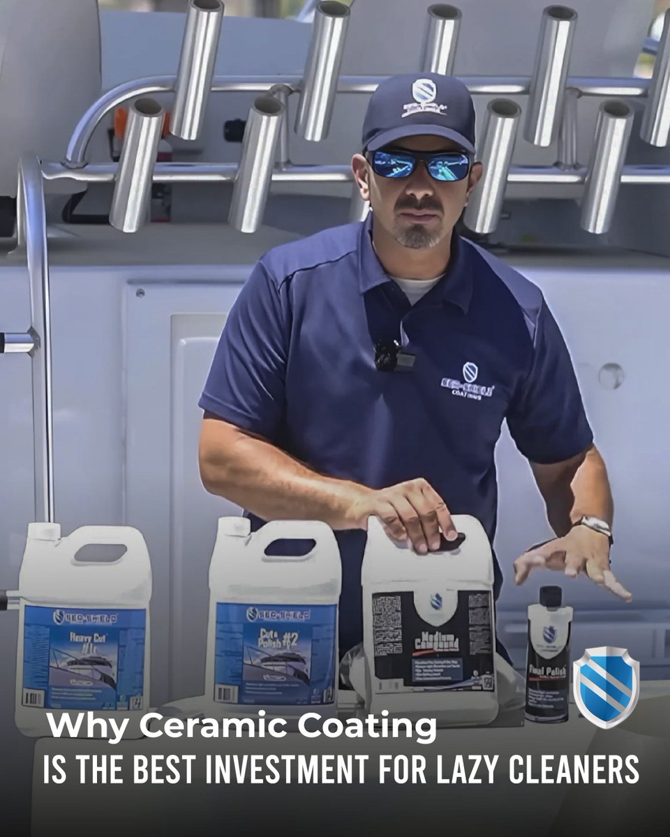 SeaShield's tweet image. Ceramic coating is the ultimate game-changer for any boat owner. This liquid polymer forms a permanent, glass-like shield that bonds to your hull, creating a super-slick, hydrophobic surface. Say goodbye to stubborn salt stains, bird droppings, and grime—dirt simply can't stick…