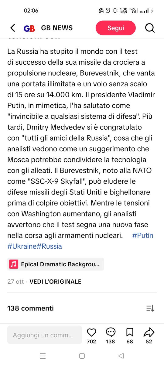 ziobin58's tweet photo. 10/11/25 (7)
La Russia e il suo "Burevestnic".
Lo condivide con i suoi alleati?
-----------------------------------
Notizia del 27/10/25 https://t.co/Y5jR8OE7P1