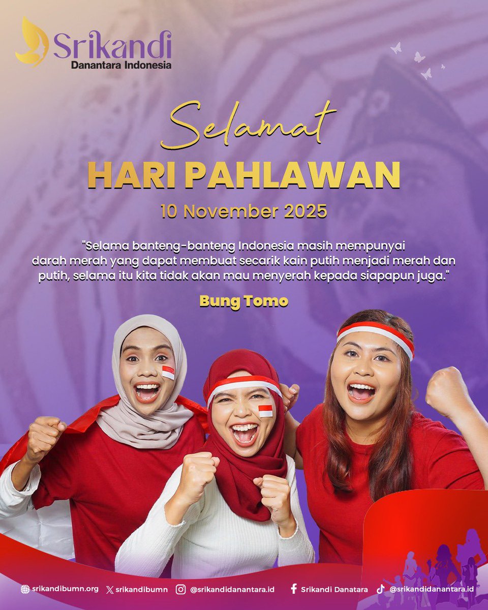 Hari ini menjadi pengingat bahwa dulu pahlawan berjuang untuk mempertahankan kemerdekaan Indonesia. Kini, perjuangan itu terus dilanjutkan melalui setiap langkah yang memberi dampak untuk membawa Indonesia lebih maju lagi.

Selamat Hari Pahlawan! 🇮🇩

#SrikandiDanantaraIndonesia