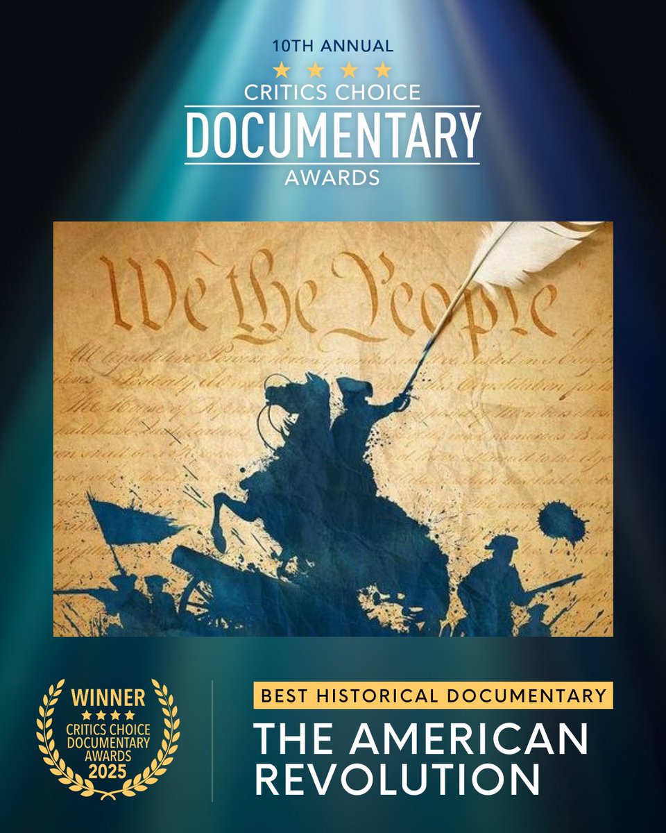 Congratulations to "The American Revolution," winner of the Critics Choice Documentary Award for BEST HISTORICAL DOCUMENTARY. #TheAmericanRevolution #ccadocawards #criticschoice #KenBurns #pbs <a href="/PBS/">PBS</a>