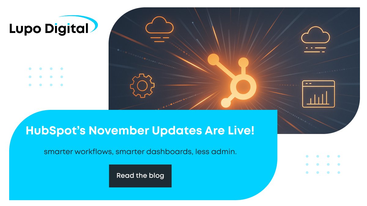 HubSpot’s November updates boost speed &amp; usability: redesigned workflow builder, drag-and-drop reports, and AI that suggests quick, on-brand replies. Multi-brand? Assign unique AI styles per domain. 

Full blog 👉 hubs.li/Q03S8kqz0