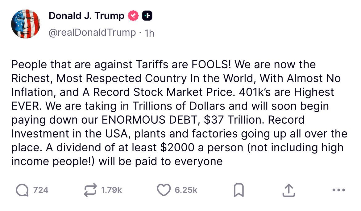 People are focused on the silly rebate promise. But President Trump's assertion that Washington will soon begin running budget surpluses and paying down the debt is completely detached from reality.

It's like announcing that 2+2=purple.