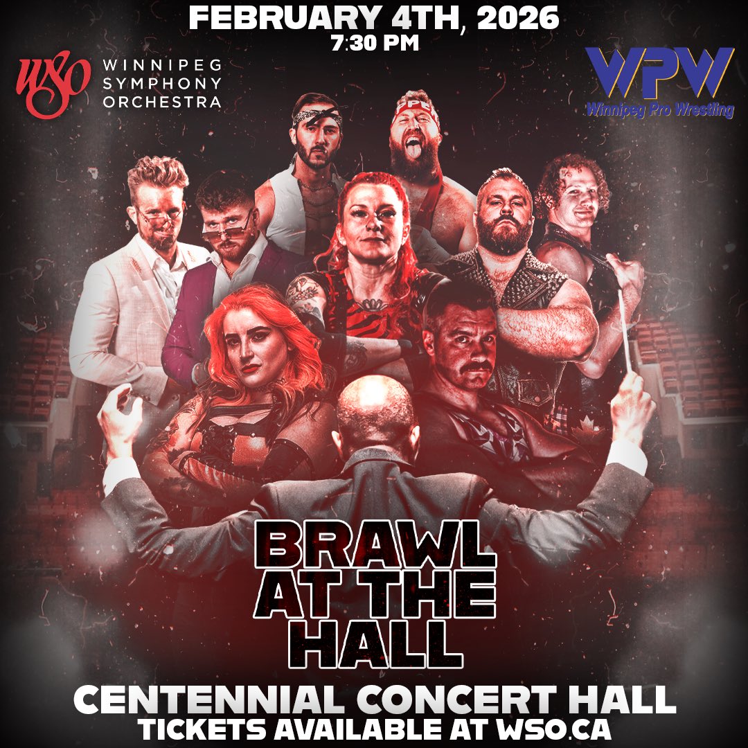 wpgpro_'s tweet image. For the first time anywhere in the world, pro wrestling and a full symphony orchestra share the stage.

WPW x WSO BRAWL AT THE HALL

Live at the Centennial Concert Hall, February 4, 2026. 

Over 1000 tickets are gone, get yours now 🎫 🔗 👇