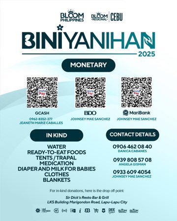 ‼️UPDATE‼️
𝐎𝐧𝐞 𝐁𝐥𝐨𝐨𝐦, 𝐎𝐧𝐞 𝐂𝐞𝐛𝐮: 𝐁𝐚𝐧𝐠𝐨𝐧 𝐒𝐮𝐠𝐛𝐨! 🌸
Thank you, Blooms, for your overwhelming support! 💖

Special thanks to <a href="/bini_maloi/">Maloi Ricalde ౨ৎ</a> <a href="/BiniMaloiOFC/">BINI MALOI OFC</a> for her generosity! 🙏
🔗 shorturl.at/EzvLk

#BINIyanihan2025 #OneBloomOneCebu
#BagyongTino