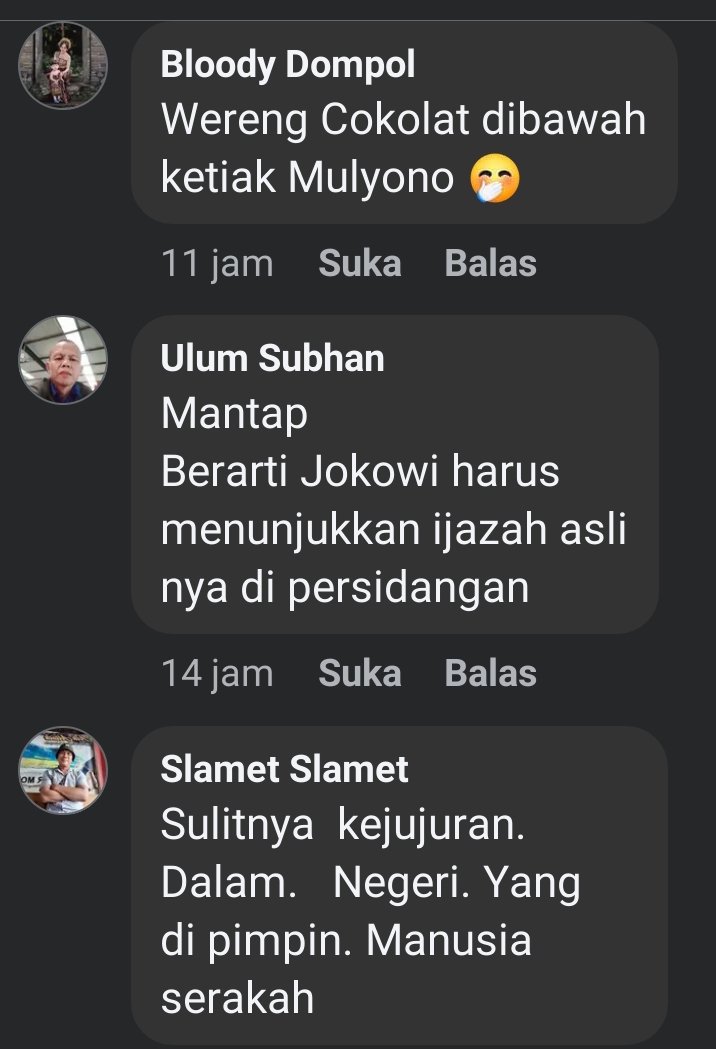 Dari sekian ribu komentar warga Net di platform digital Facebook yg di unggh oleh Divisi Humas Polri, 99% pihak kepolisian yg di cacimaki olh warga Net tentang penetapan tersangka Roy Suryo cs.
Monggo pak <a href="/mohmahfudmd/">Mahfud MD</a>, kurang bobrok bagaimana lagi penegakan hukum di negeri ini ?