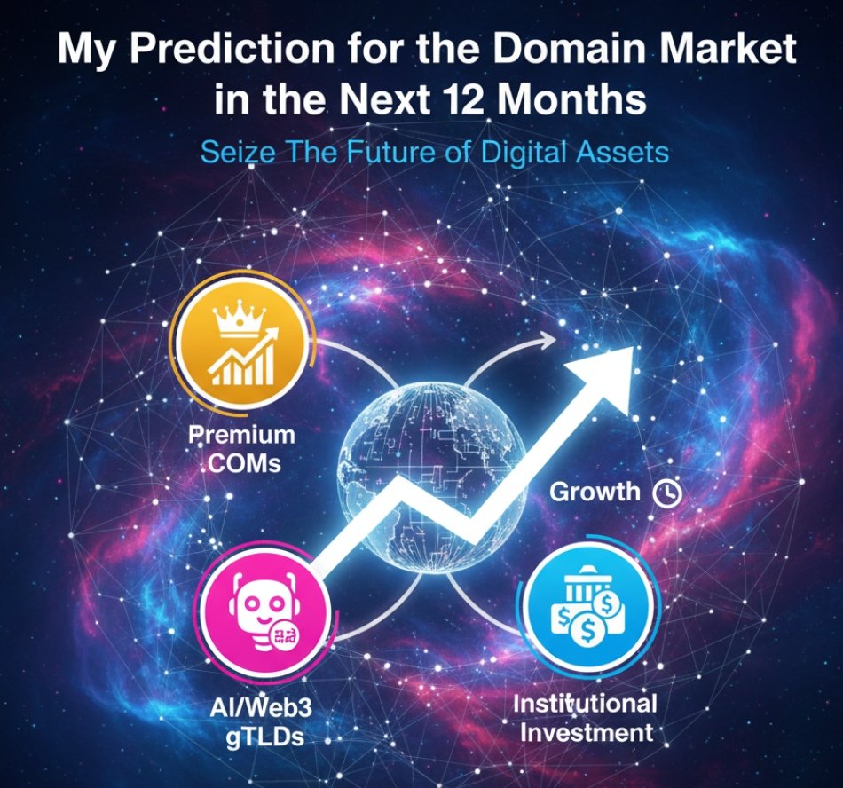 I foresee continued strength in premium .COMs, a rise in select AI/Web3 gTLDs, and increased institutional interest in digital assets. Volatility possible, but long-term growth is optimistic! What's your take? 👇
​#domaininvesting #marketprediction #digitalassets #futuretrends