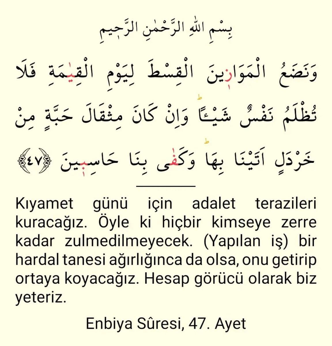 Enbiya Sûresi 47.Ayet