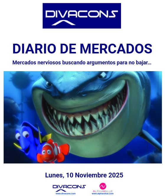 DIARIO DE MERCADOS Divacons-AlphaValue Lunes 10 Noviembre: Mercados nerviosos buscando argumentos para no bajar…

Escribe a info@divacons.es o entra en divacons.com y hazte socio.