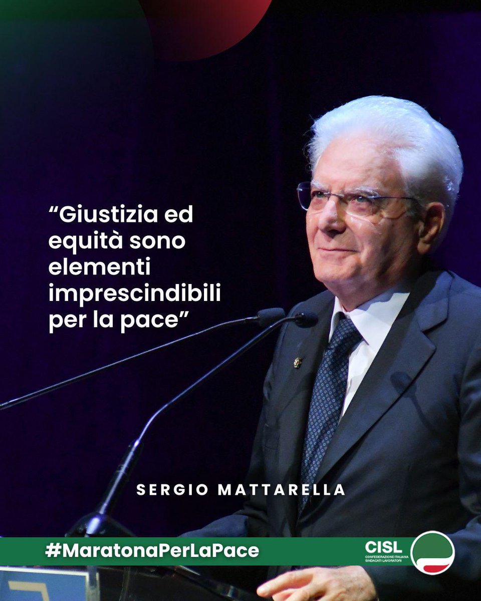 CislNazionale's tweet image. Le parole del Presidente della Repubblica racchiudono il cuore della Maratona per la Pace: la consapevolezza che non può esserci pace senza diritti, dignità e rispetto reciproco.
L’Assemblea Nazionale del 15 novembre sarà il momento per ribadire questo impegno comune, insieme a…