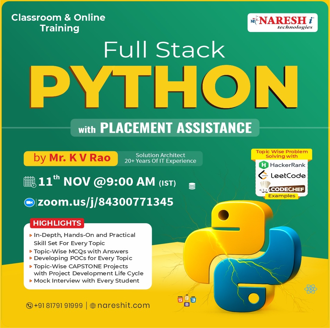 nareshitech's tweet image. 🚀 Level Up Your Tech Career with Full Stack Python! 💻

Register Now: t.ly/FSPython-10N

📅 Starting: 11th November @ 9:00 AM (IST)
👨‍🏫 Trainer: Mr. K. V. Rao (Solution Architect | 20+ Years of IT Expertise)

#NareshIT #PythonTraining #FullStackPython #PlacementSupport