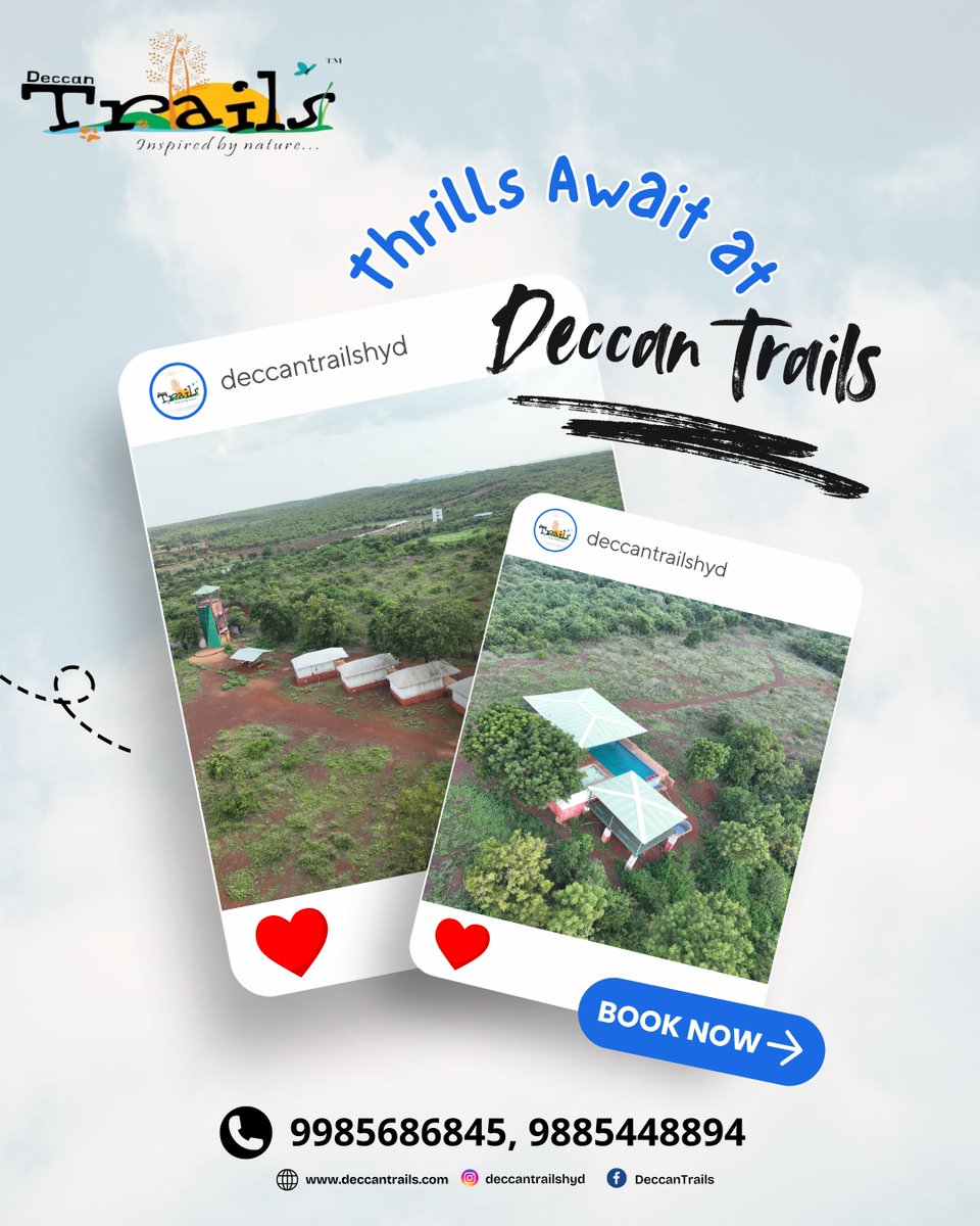 DeccanTrailsHyd's tweet image. 🌄Thrills Await at Deccan Trails! 🎒

📞 Call or WhatsApp at 98854 48894 , 9985686845
🌐 Visit our website: deccantrails.com
📍 Location: Deccan Trails, Vikarabad

#DeccanTrails #AdventureAwaits #CampsiteFun #NatureLovers #ThrillSeekers #WeekendGetaway #OutdoorAdventure
