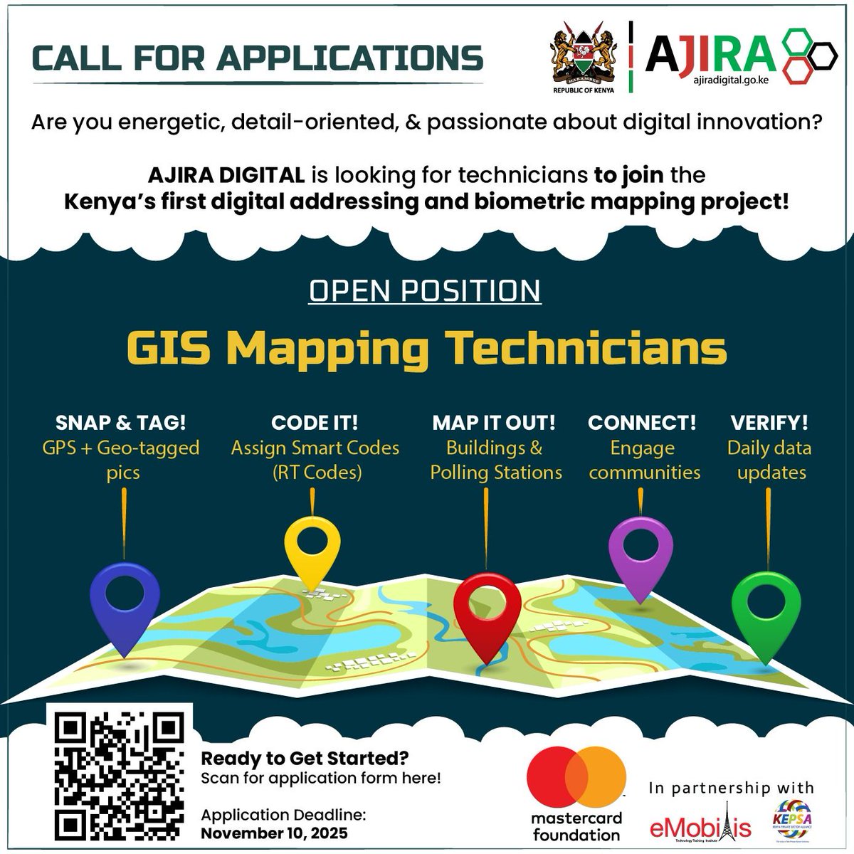 bree98635's tweet image. Ajira is hiring GIS Technicians!
Join the team mapping and indexing buildings across Kenya — building smarter, more connected communities. 
@eMobilisXAjira_
#AjiraDigitalProgram #BeyondTheDesk #Ajiraclubsedition