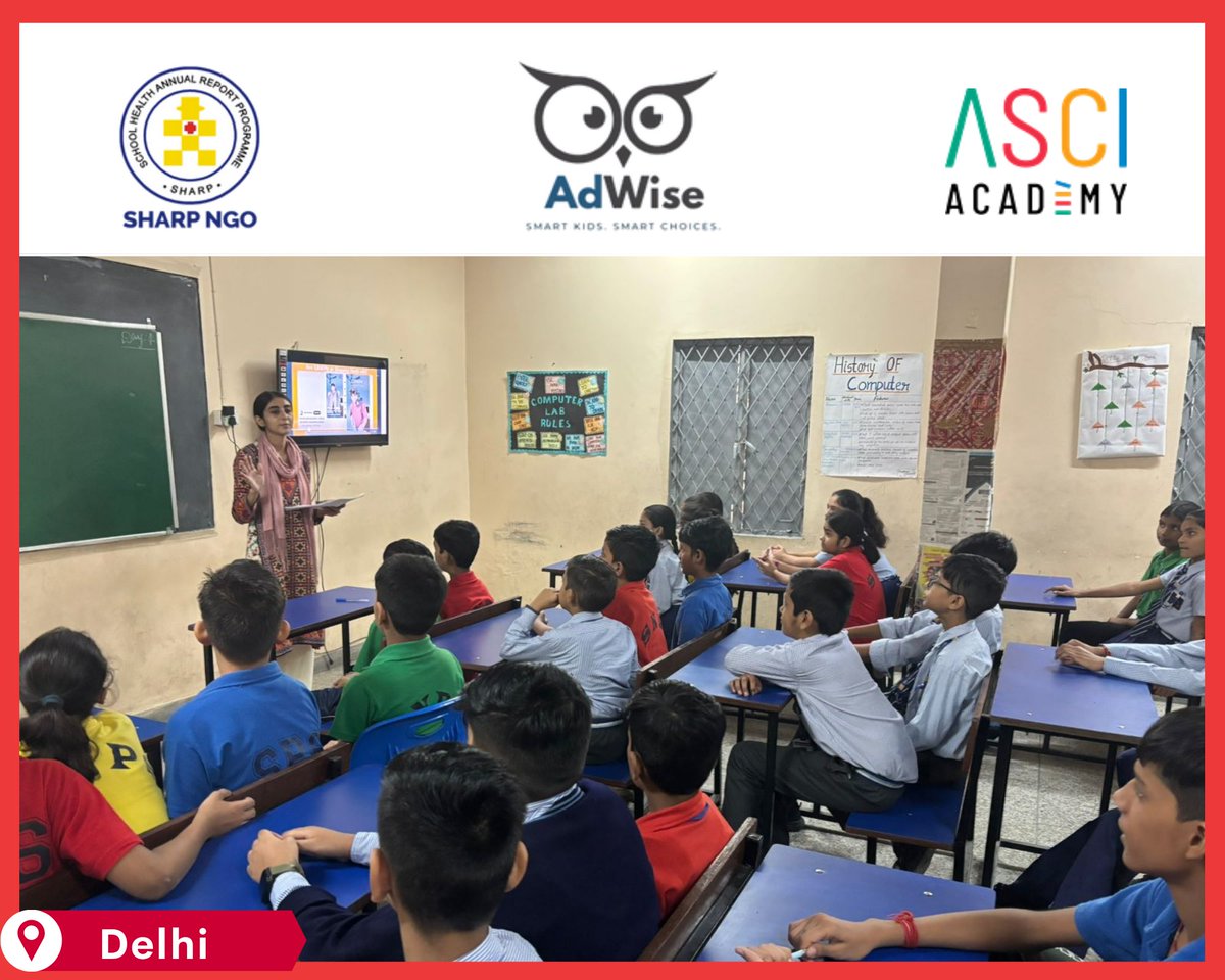 sharpngo's tweet image. An engaging Advertising Literacy Session was conducted at Sai Nath Public School, Delhi under the initiative ASCI Academy.
Students learned how to identify and understand advertisements critically through fun and interactive activities.
#AdLiteracy #SHARPNGO #ASCI #DelhiSchools