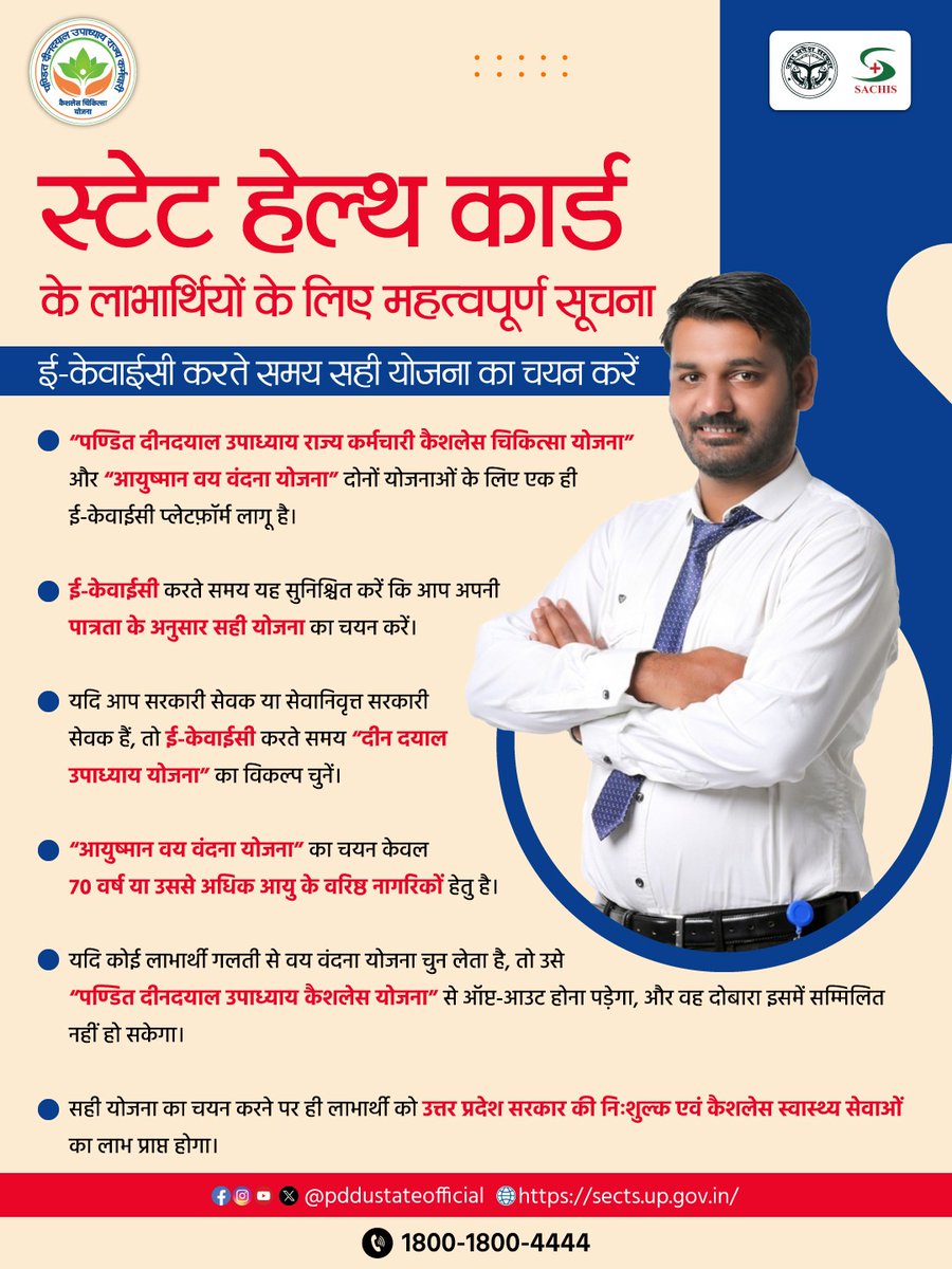 PDDUStateYojana's tweet photo. स्टेट हेल्थ कार्ड के लाभार्थी eKYC करते हुए इन बातों का ध्यान जरूर रखें 

#statehealthcard #GovernmentServants #Pensioners #PDDU #healthcard #UPGovt #cashlesstreatment #ayushmanbharat #EKYC @archana_ias2014  #vayvandanacard https://t.co/QEV7jRqcSn